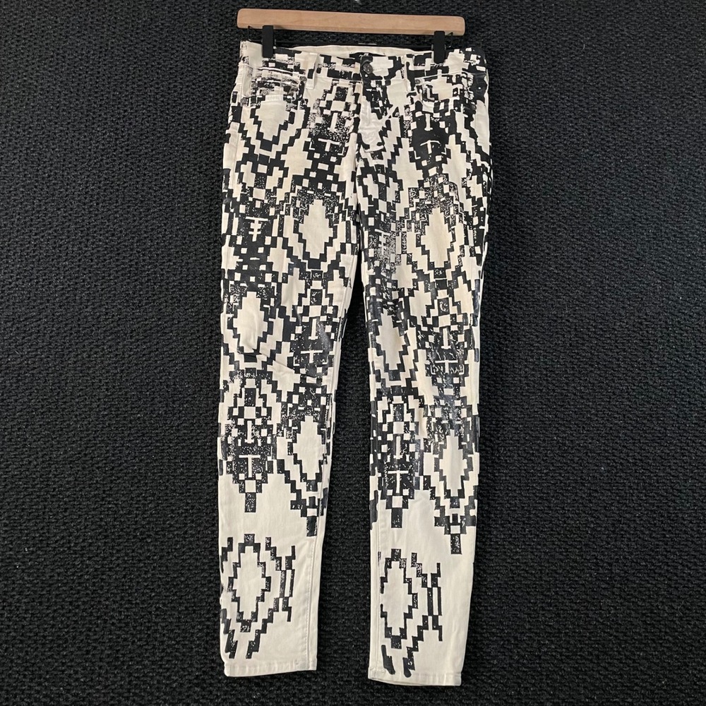 7 For All Mankind Pixel Print Skinny Jeans Women's‎ Size 28 Black White